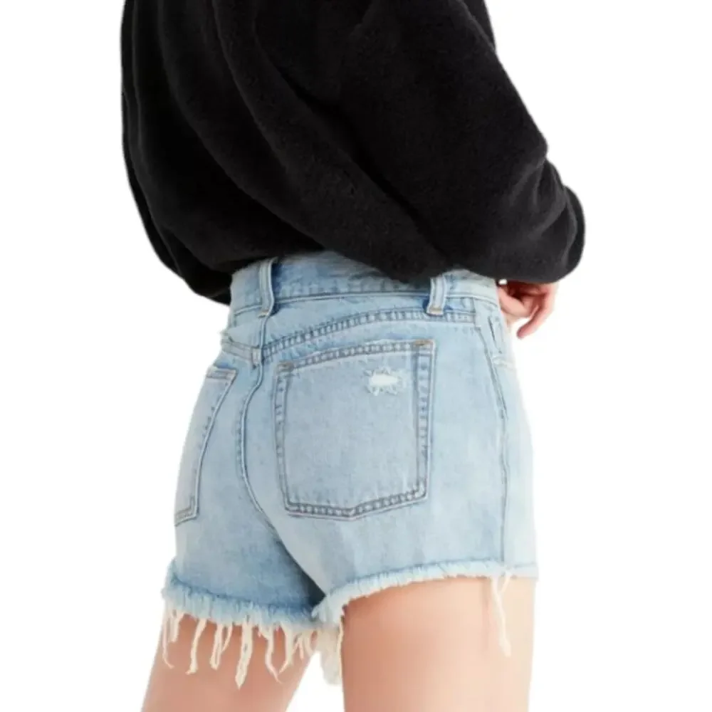 BDG Urban Outfitters Girlfriend High Rise Distressed Denim Boho Shorts Indigo 27